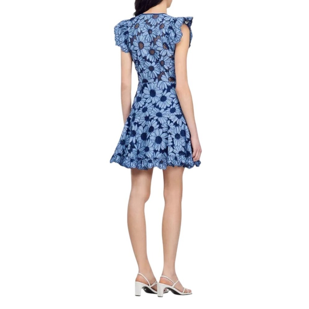 Sandro Blue Print V Neck Mini Dress XS NWT - Picture 6 of 8